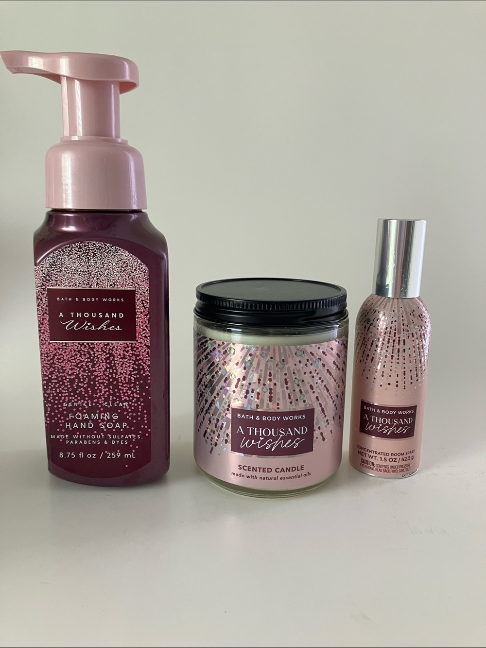 NWT A Thousand Wish Hand Soap , Single Wick Candle + Room Spray 3 Piece Bundle